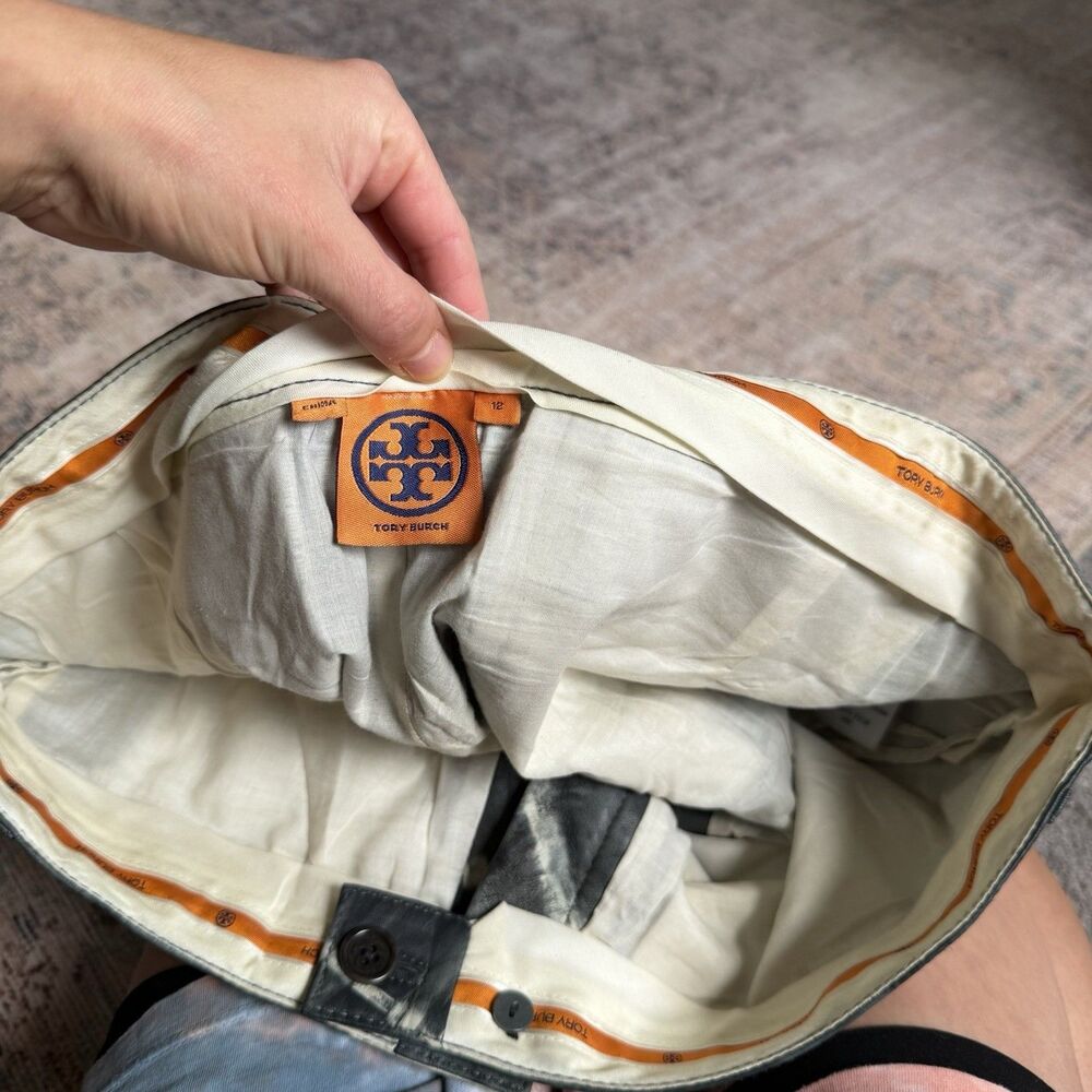 Tory Burch Shorts Size 12 Leather Tie Dye Justine Grey White Lined Women - Picture 15 of 16
